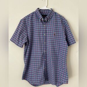 Ralph Lauren Short-Sleeve Cotton Preppy Plaid Button-Down Shirt - Blue & Pink XL